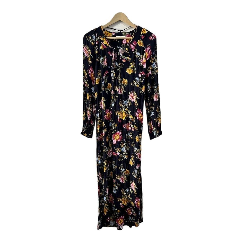 Natural Life Dress Midi Dark Floral Slits Moody Long Sleeve Medium
